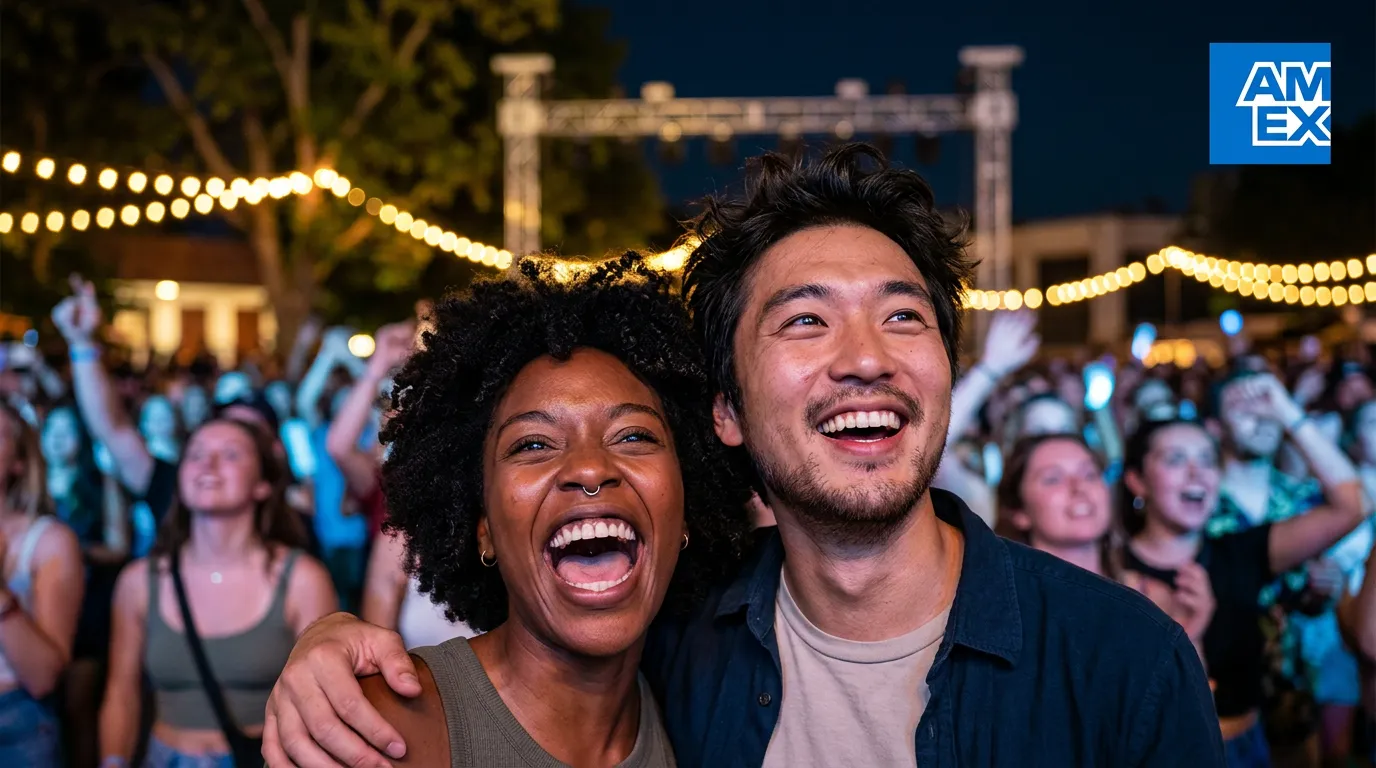 Concert lifestyle creative showing emotional brand context for an Amex campaign.