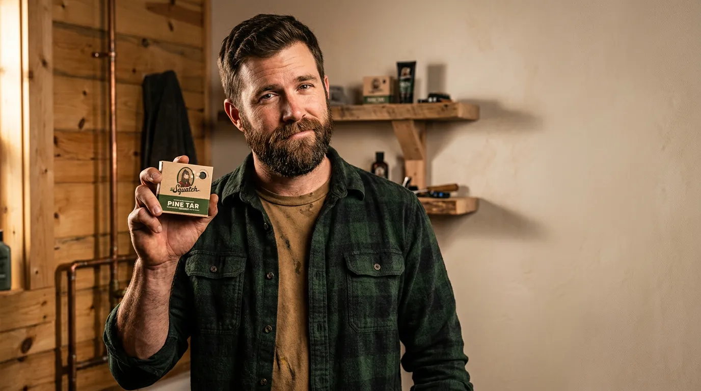 Dr. Squatch native-social creative with rugged masculine parody styling.